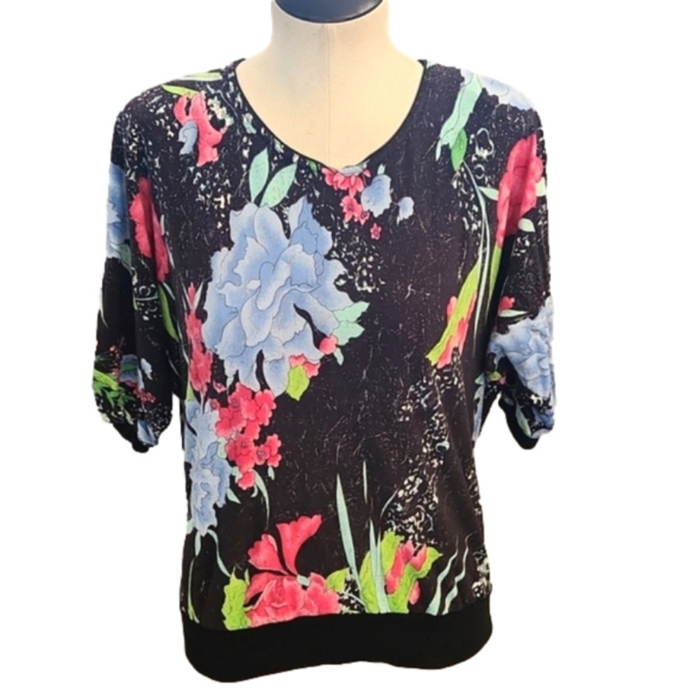 Womens Vintage Western Connection black floral quarter sleeve top size Medium. - Picture 9 of 14